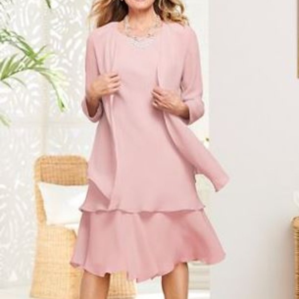 Draper's & Damon's Pink Blush Two Piece Dress Set Petite Large PL LP NWOT